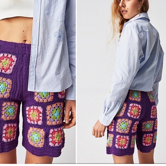 Free People Pants - NWOT Free People x Flook Frances Long Shorts - Purple Combo - XS
